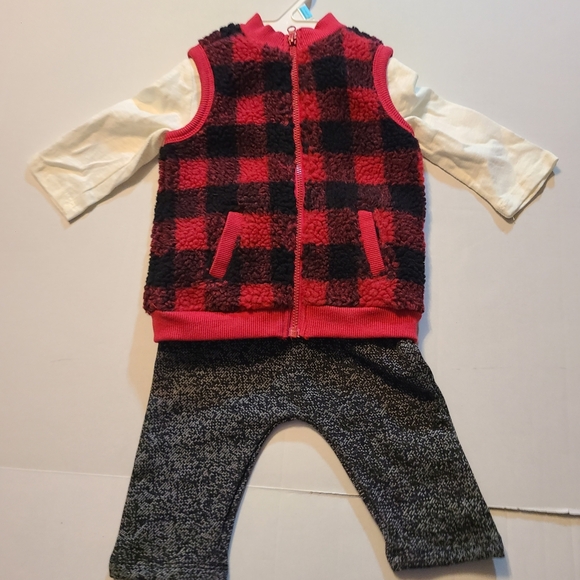 First Impressions Boys Red and Black Plaid Vest Outfit 3 Piece NWT 3-6 Months - Picture 7 of 8